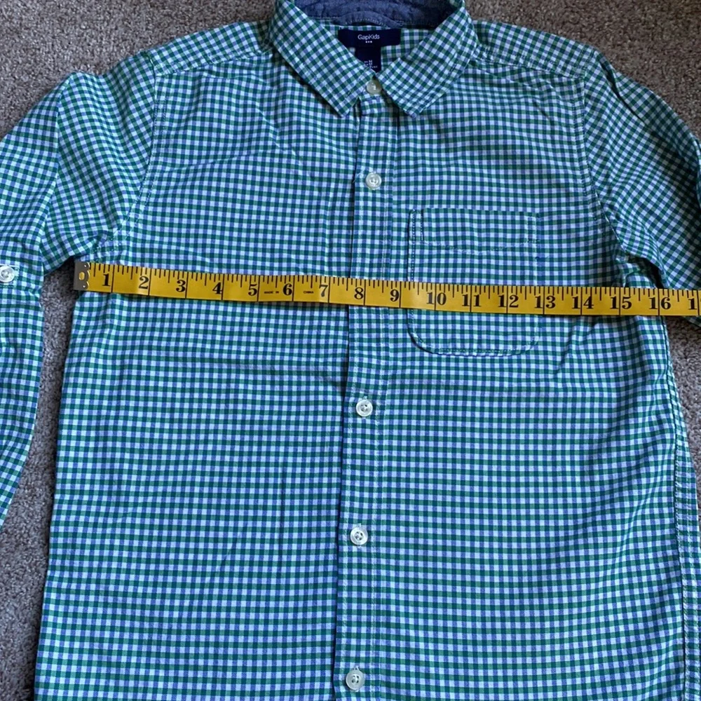 GAP Kids long-sleeve button-down gingham shirt size medium, green blue white